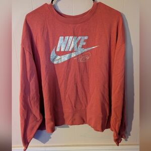 NIKE Sweatshirt Oversized Cropped Women Plus Size 2X Coral Stretch Long Sleeve
